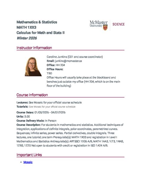 MATH 1XX3 Calculus for Math and Stats II Course Outline Winter 2026 ...