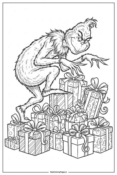Grinch hiding behind presents Coloring Page - Free Printable ...