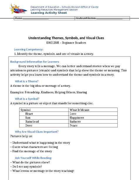WEEK 3 LAS: Understanding Themes, Symbols, and Visual Clues - Studocu