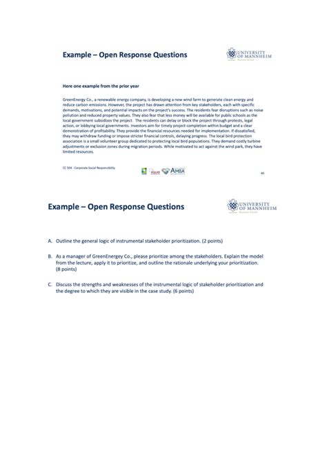 CSR Open Response Questions Example - University of Mannheim - Studocu