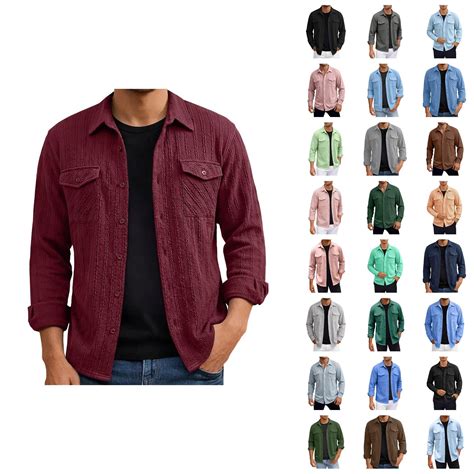 Shirt Jacket for Men Long Sleeve Button Down Notch Collar Jacquard ...