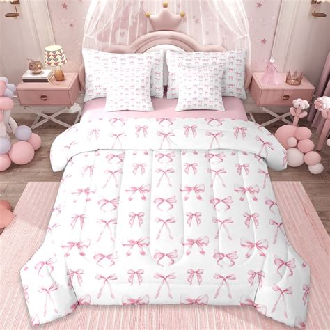 Erosebridal Ribbon Bow Knot 7pcs Bedding Comforter Set,Light Pink Cute ...