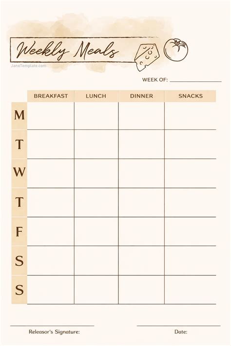 Free Printable Food Schedule Template