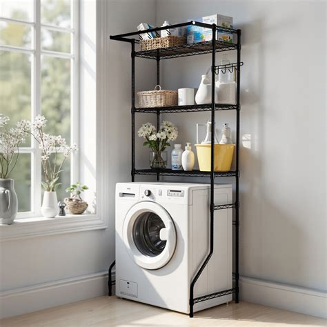 Over Washer and Dryer Storage Shelf Rack, 3-6 Tiers, Black/White