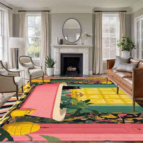 Black Cat 5x7 Area Rugs for Living Room, Pink Bathtub Green Leaf ...