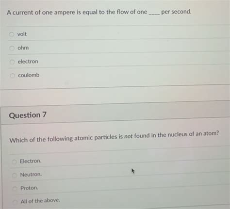 Solved: A current of one ampere is equal to the flow of one _ per ...