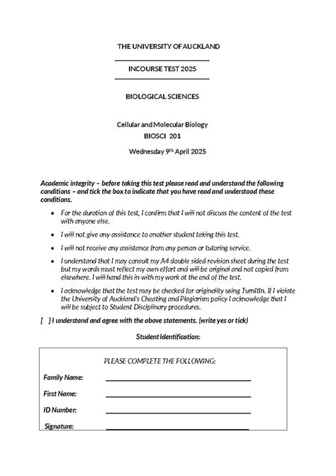 Biosci 201 In-Course Test 2025: Cellular & Molecular Biology - Studocu