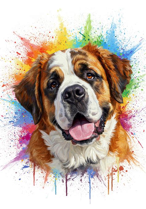 Cute saint bernard dog portrait, watercolor style wall art | Pintura ...