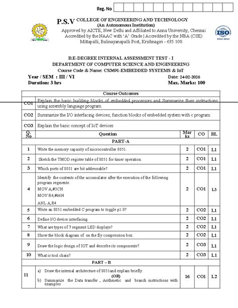 E&IOT IAT-1-2026 CSE - Internal Assessment Test Questions - Studocu