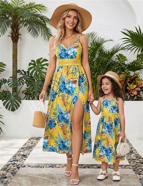 Mom and Me Tropical Plant Print Suspender Dress