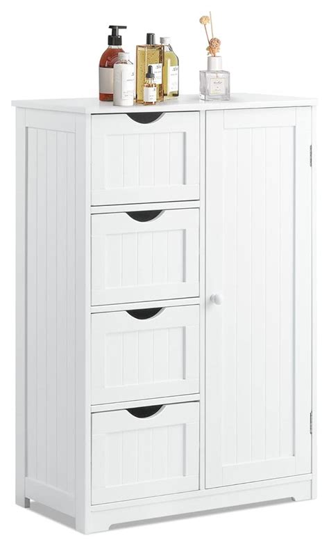 Bathroom Storage Cabinet with Drawers & Shelf, White Wood Organizer ...
