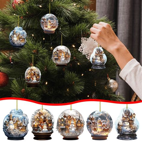 5PC Christmas Snowman Acrylic Glass Ball Jewelry Unique Style Snowflake ...