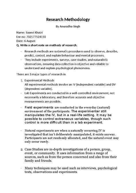Research Methodology: Overview of Research Methods and Types - Studocu