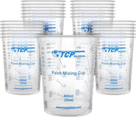 20 oz. (600ml) Graduated Plastic Mixing Cups - Box of 25 - Disposable Plastic Measuring Cups for ...