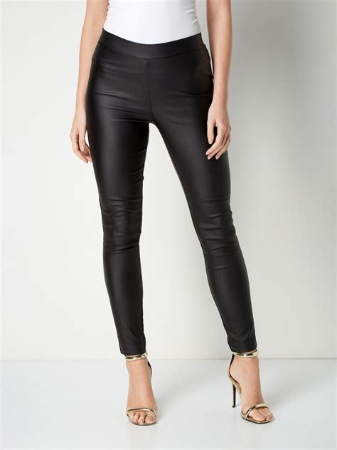 Buy Roman Black Faux Leather Pull On Elastic Waist Trousers from Next India