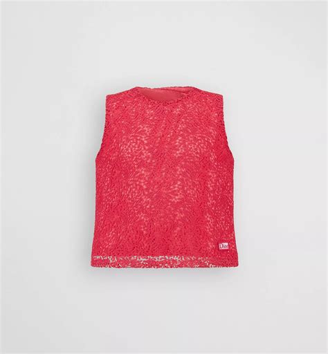 Kids' Sleeveless Top Fuchsia Pink Lily of the Valley Cotton Guipure | DIOR
