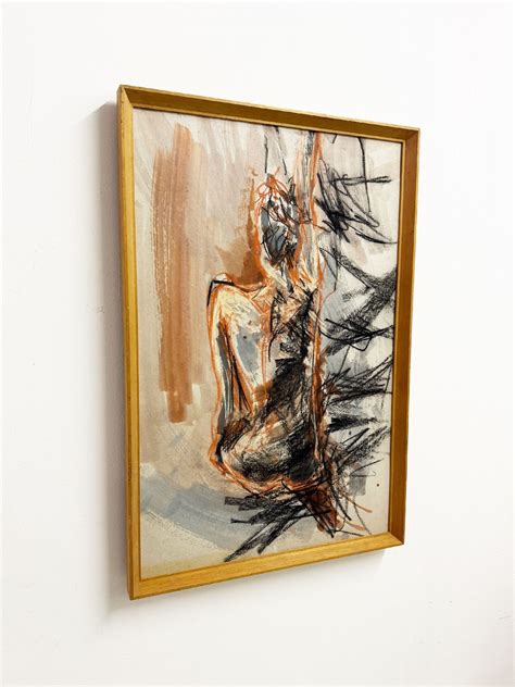 Felix Robbins 1990's Large Abstract Nude Sketch, Mixed Media Drawing | Vinterior