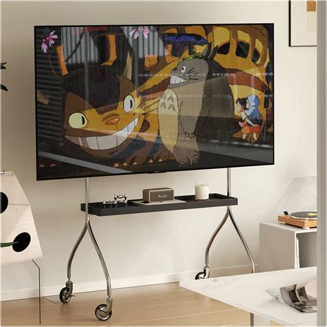 Antique Black Mobile TV Floor Stand, 360° Swivel Rolling Cabinet for 43 ...