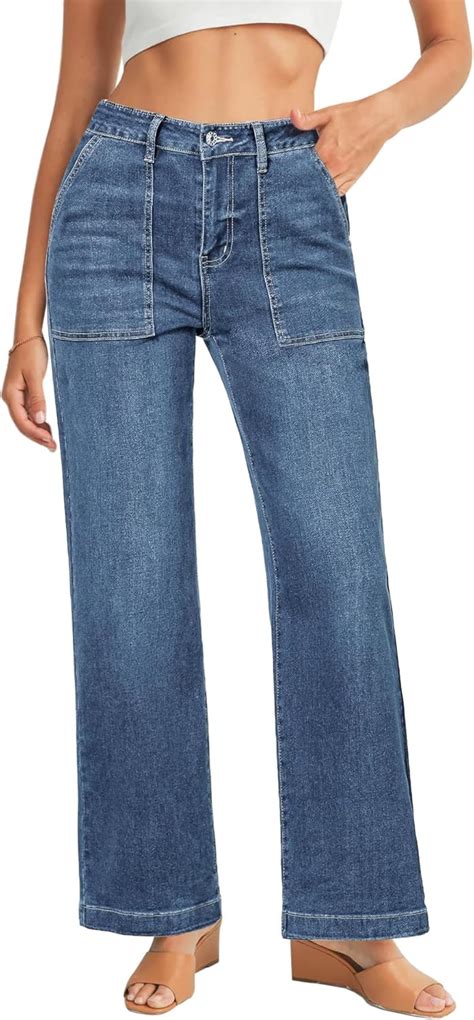 GRAPENT Relaxed Fit Jeans for Women Womens Jeans Wide Leg Reef Blue ...