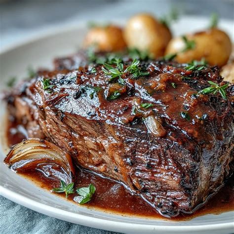 Tender Slow-Braised Beef Pot Roast with Root Vegetables in Rich Red ...