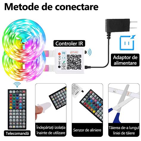 Kit Banda LED 20m, Yulinland, Bluetooth, Controlul APP, Telecomanda ...