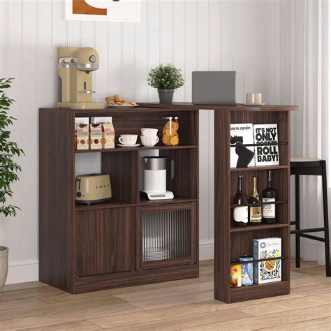 George Oliver Modern Glass Door Bar Cabinet With Rotating Top - Counter ...