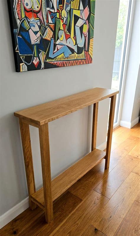 Slim Solid Oak Console Table | Narrow Hallway Entryway Table 20cm Deep ...