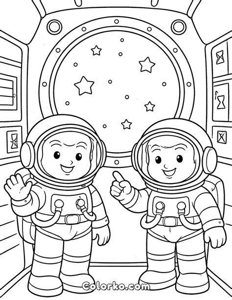 Cute Rocket in Space Coloring Page Ages 4–6