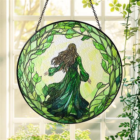 Green Witch Glass Suncatcher v2, Plant Lover Window Decor, Botanical ...