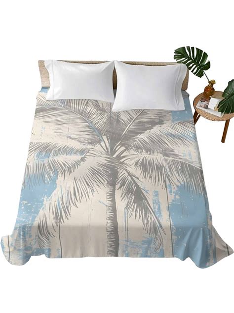 Full Size Flat Sheet Only, Palm Tree Soft Brushed Microfiber Bed Sheets ...