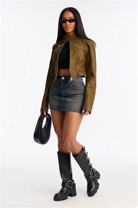 Ines Washed Faux Leather Jacket - Olive | Fashion Nova