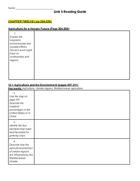 Unit 5 Reading Guide: Agriculture's Environmental & Societal Impact ...