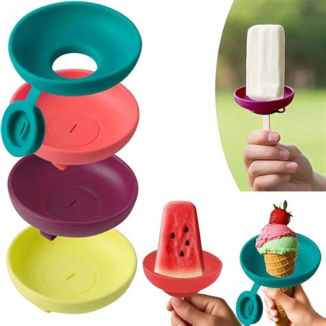 4pcs Silicone Ice Cream Holder Stand Set, Summer Popsicle Holder, Leak-Proof Cone Support with ...