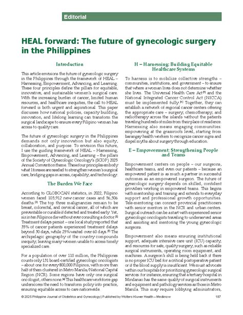 HEAL Forward: Future of Gynecologic Surgery in the Philippines - Studocu