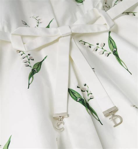 Mid-Length Flared Shirtdress White Cotton Poplin with Multicolor Lily ...