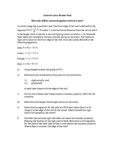 Concert Laser Beams Task: Analyzing Light Paths and Intersections - Studocu
