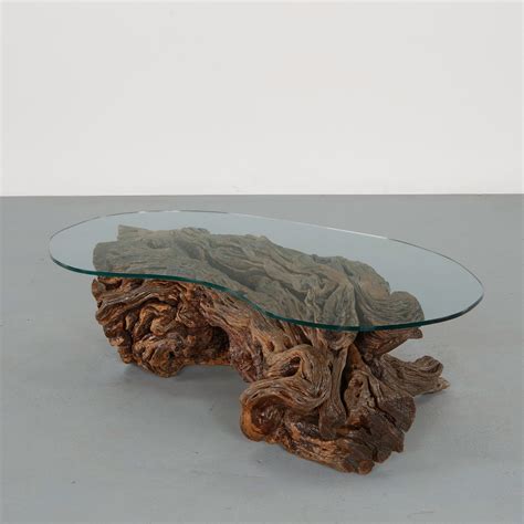 Monumental Root Wood Cocktail Table with Oval Glass Top, 1970s for sale at auction on 2nd May ...