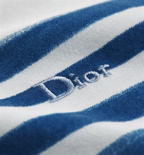 Kids' T-Shirt Ivory Cotton Jersey with Blue Stripes | DIOR