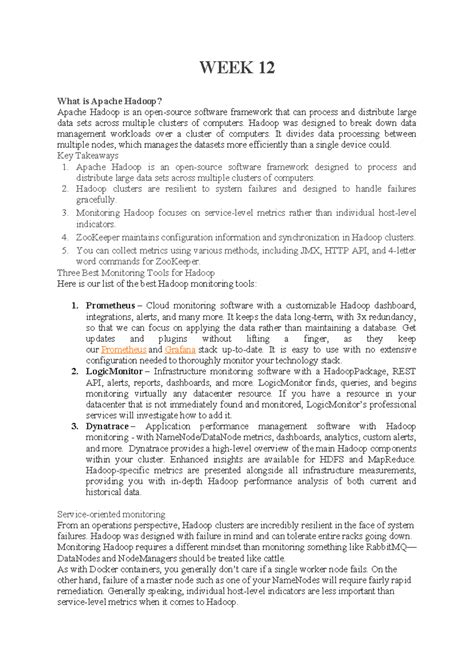 WEEK 12: Understanding Apache Hadoop and Its Monitoring Tools - Studocu