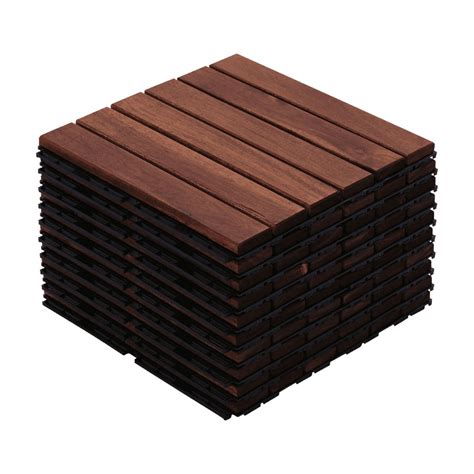 10 PCS Striped Pattern Interlocking Deck Tiles 12"x12" Square Acacia ...