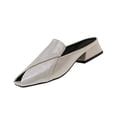 absuyy Womens Low Block Heel Mules Square Toe Peep Toe White Slip On ...
