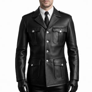 Buy Handmade Mens Black Leather Military Uniform Jacket - Genuine ...