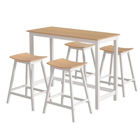 Artiss Bar Table and Stools Set Dining Desk Solid Wood Kitchen Chairs ...
