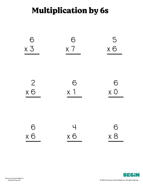 Free Printable Multiplication by 6 Worksheets | Begin Learning