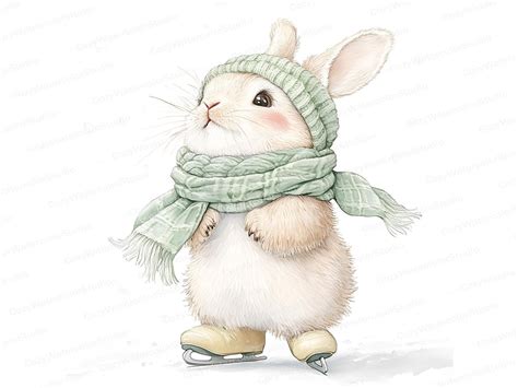Ice Skating Bunny Clipart: Winter Rabbit Nursery Art (Digital Download ...