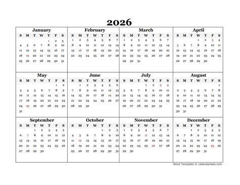 Blank Calendar 2026 Template