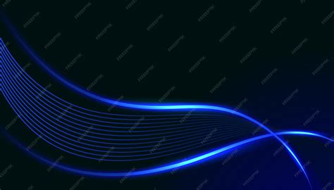 Glowing blue neon wave background with flowing curved lines futuristic digital energy streaks ...
