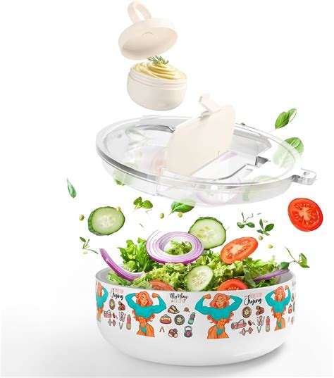 Amazon.com | PYD Life 32 OZ 1 QT Stainless Steel Salad Bowl to go with Leakproof Lid and 1.7 OZ ...