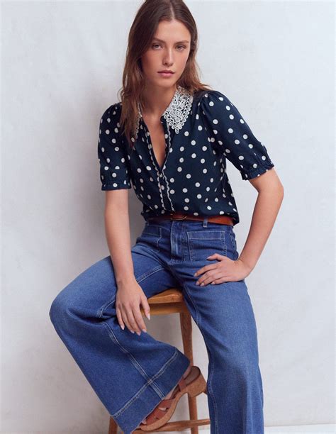 Nessa Broderie Collar Blouse-Painted Dot Spaced | Boden UK