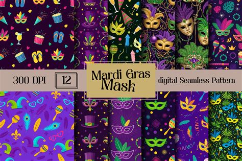 Mardi Gras Mask Seamless Pattern Graphic by FontSupply Studio ...